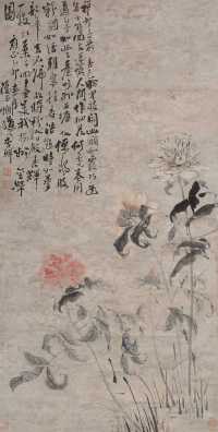 李鱓 1735年作 花卉 立轴